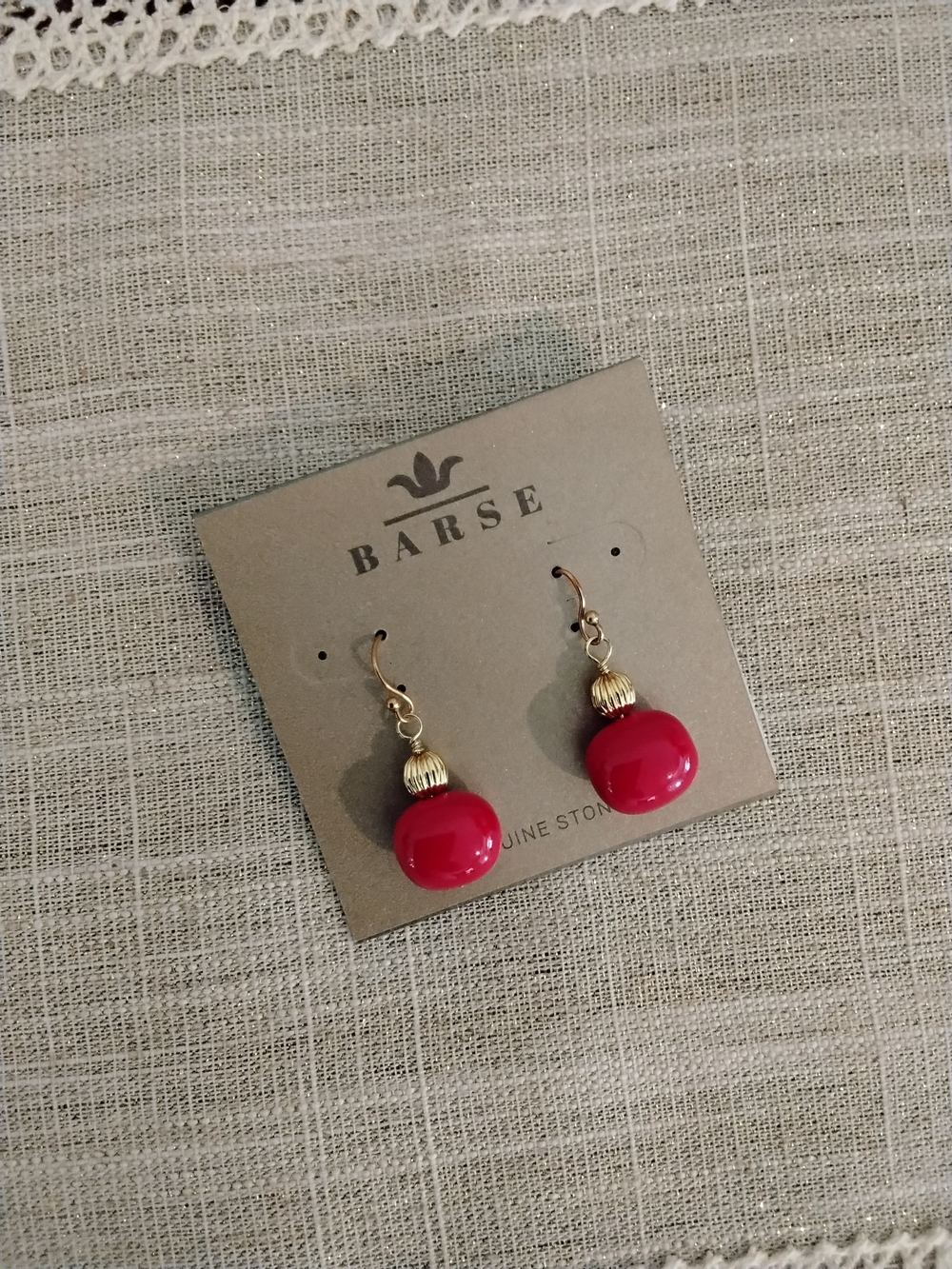 Studio Barse Red Bead Drop Earrings with Gold Accents